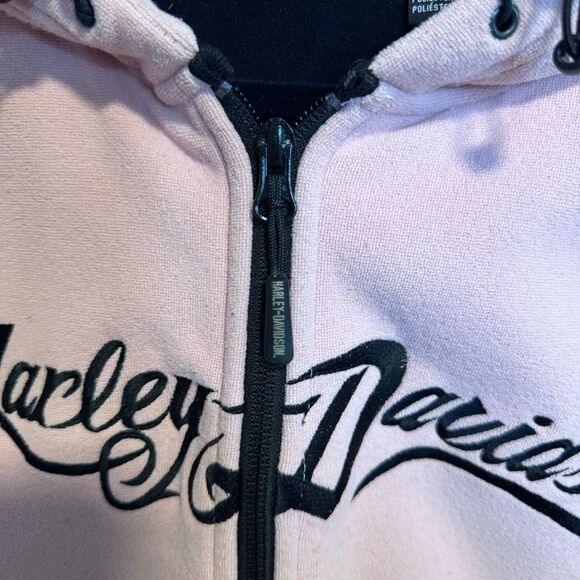 Harley Davidson- Soft Shell Zip Front Lightly Padded Pink Hoodie Jacket, M - Picture 5 of 14